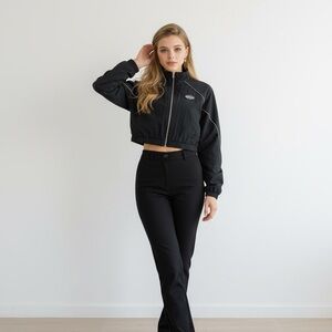 Black Cropped Jacket and Pants Set